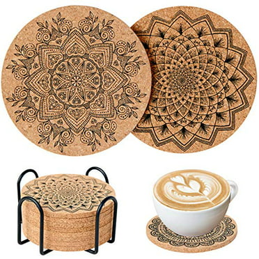 Cup Coasters for Living Room Kitchen Decor Restaurant Absorbent Stone Coaster Set with Cork Base 4 Pieces Coffee Table O'Bester Coasters for Drinks Desk Office 